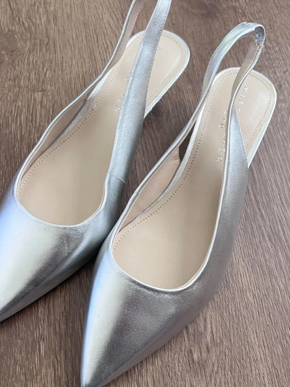 Marc Fisher Silver Pointed Slingback Flats